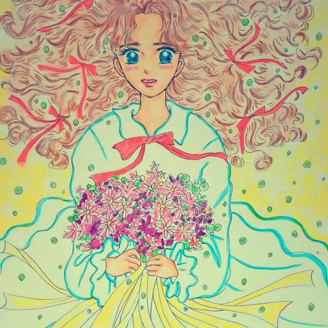 花とリボン少女 作品詳細 Illustdays シンプルイラストポートフォリオ