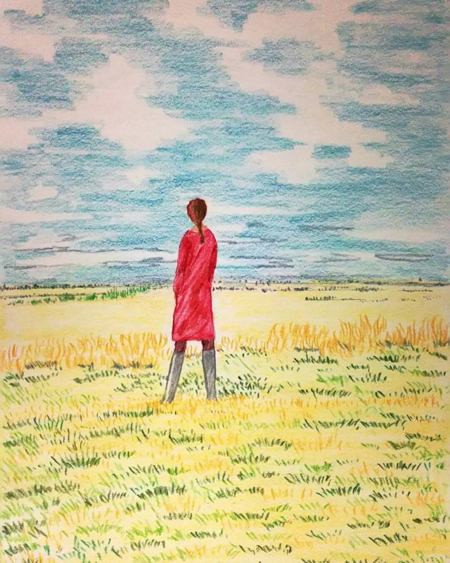草原に立つ少女 作品詳細 Illustdays シンプルイラストポートフォリオ