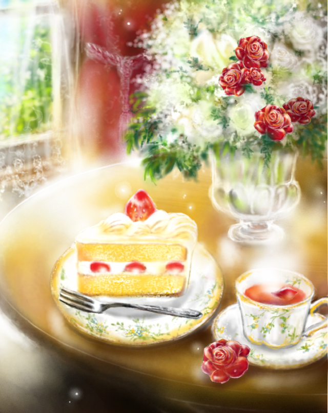 樹木様の薔薇入り紅茶ケーキ 作品詳細 Illustdays シンプルイラストポートフォリオ