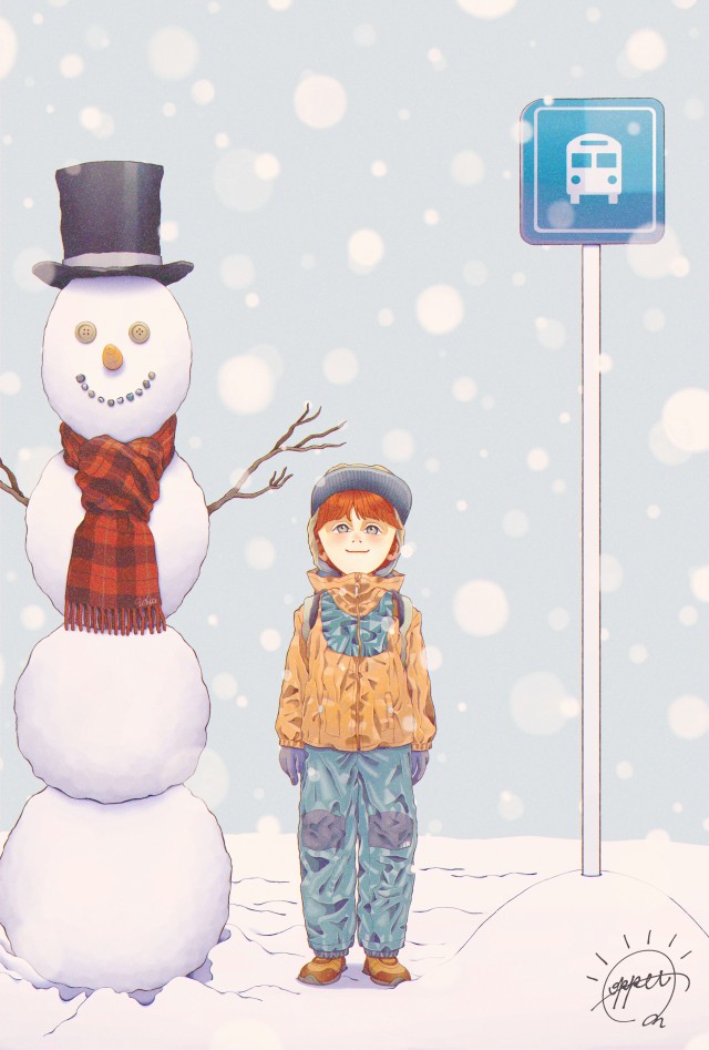 少年と雪だるまの紳士 作品詳細 Illustdays シンプルイラストポートフォリオ