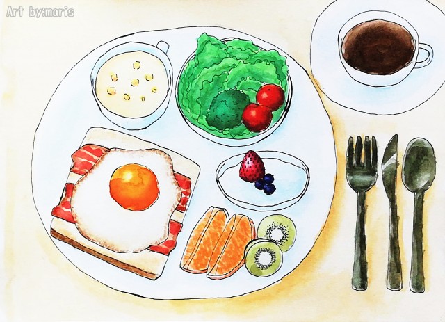 ある家の朝ごはん 作品詳細 Illustdays シンプルイラストポートフォリオ