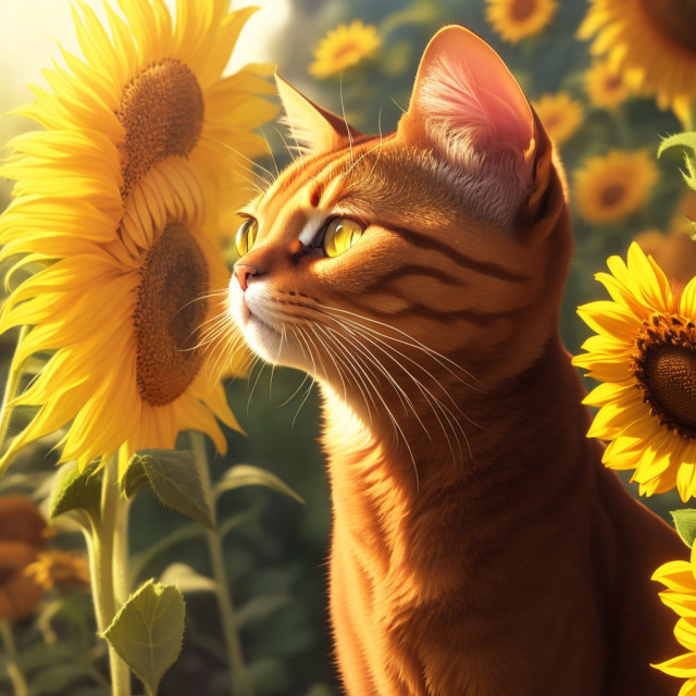 ひまわりと猫｜作品詳細｜ILLUST DAYS シンプルイラストポートフォリオ