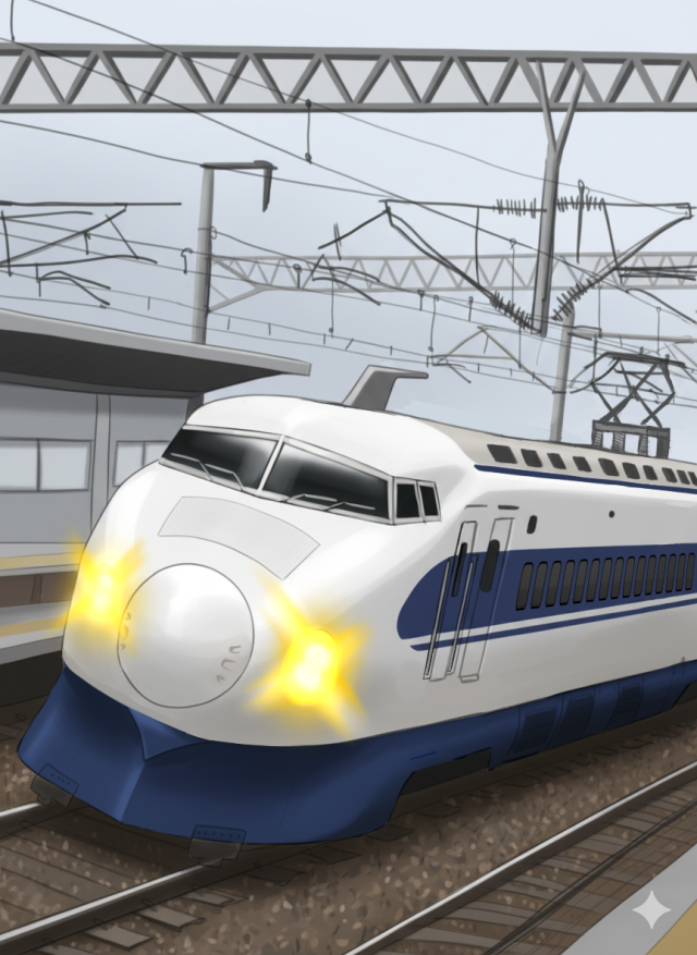初めて書いた絵 駅を通過する0系新幹線（スマホで落書き&GeminiでAI生成）｜作品
